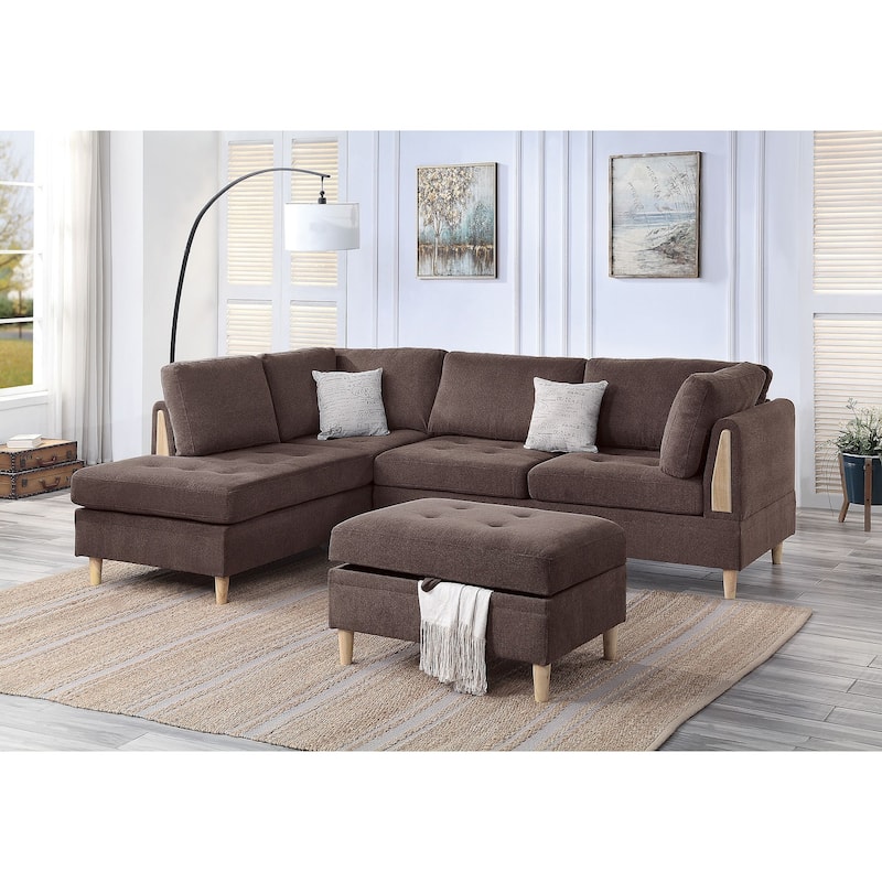 Poundex Furniture Chenille 3 piece Sectional - Chocolate
