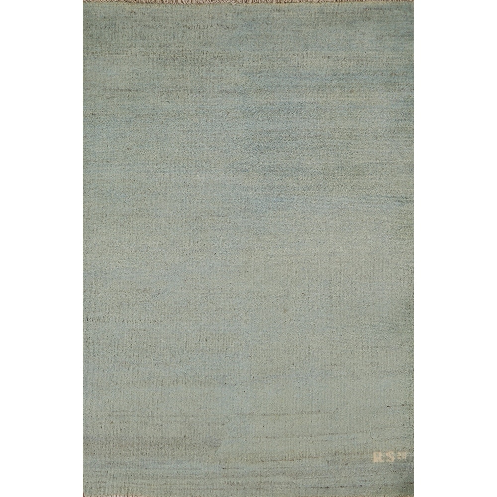 Green Gabbeh Modern Foyer Rug Hand-Knotted Accent Wool Carpet - 2'9"x 4'0"