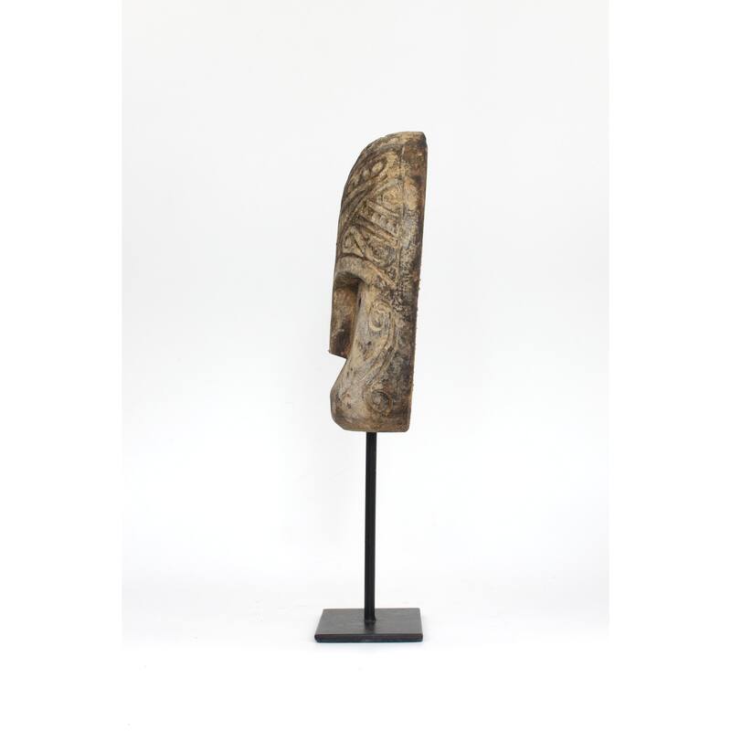 Wooden Primitive Tribal Timor Ancestral Mask with Head Carving on Stand Statue Hand Carved Sculpture Handmade Figurine Gift