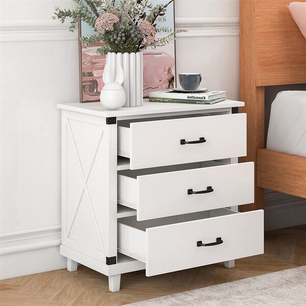 3 Drawer Nightstand Wood Bedside Table Cabinet with Solid Pine