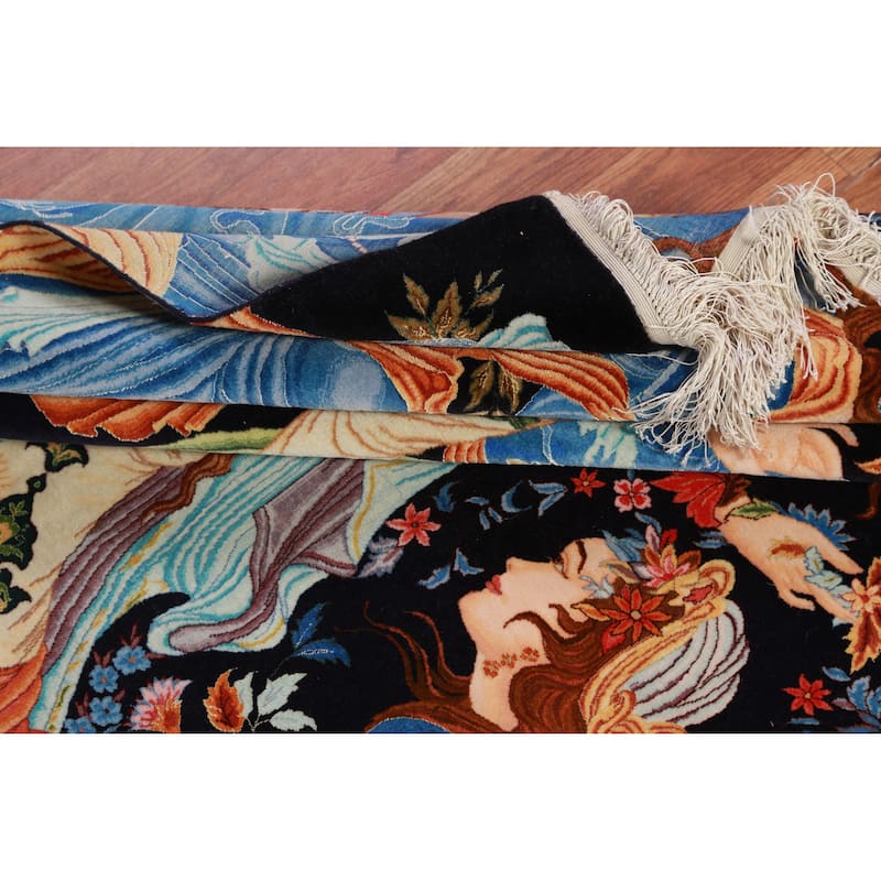 Hand Knotted Oriental Kork Wool Carpet Traditional All-Over Navy Blue & Blues Tabriz Area Rug - 6' 11'' X 4' 9''