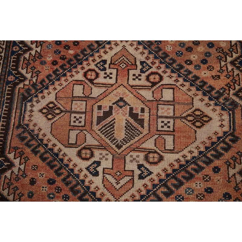 Geometric Bakhtiari Persian Vintage Rug Handmade Orange Wool Carpet - 4'11" x 10'0"