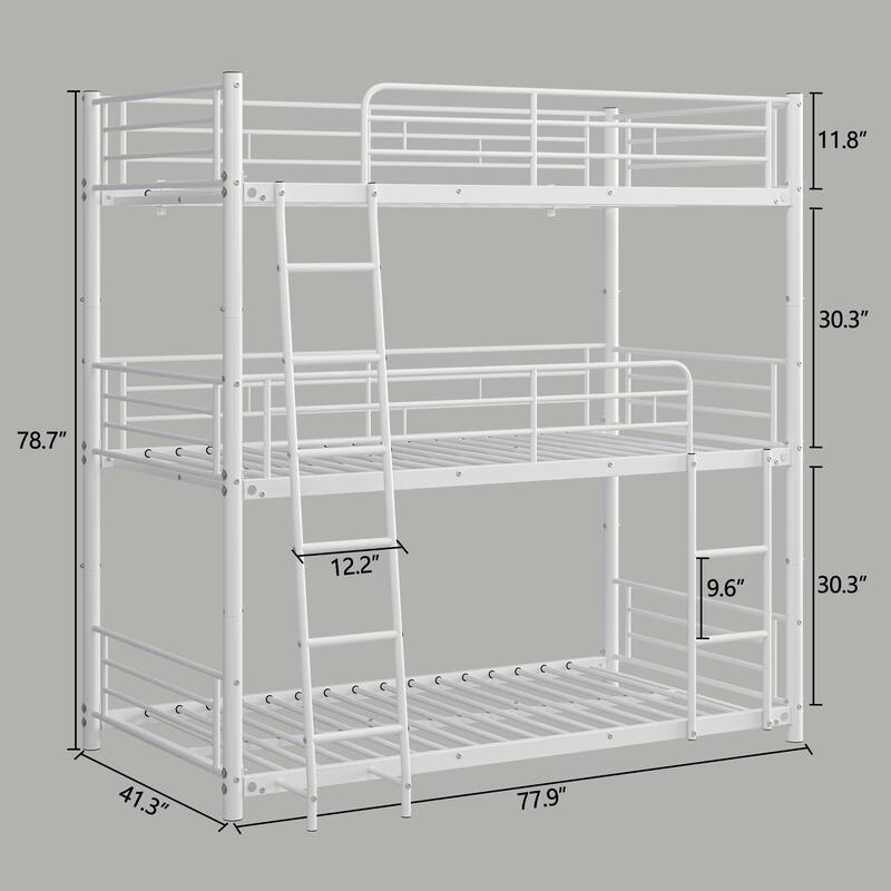 Triple Twin Bunk Beds,Twin Over Twin Over Twin Metal Bunk Bed Platform Frame,3 Bed Bunk Beds with Guardrails,Ladder & Storage