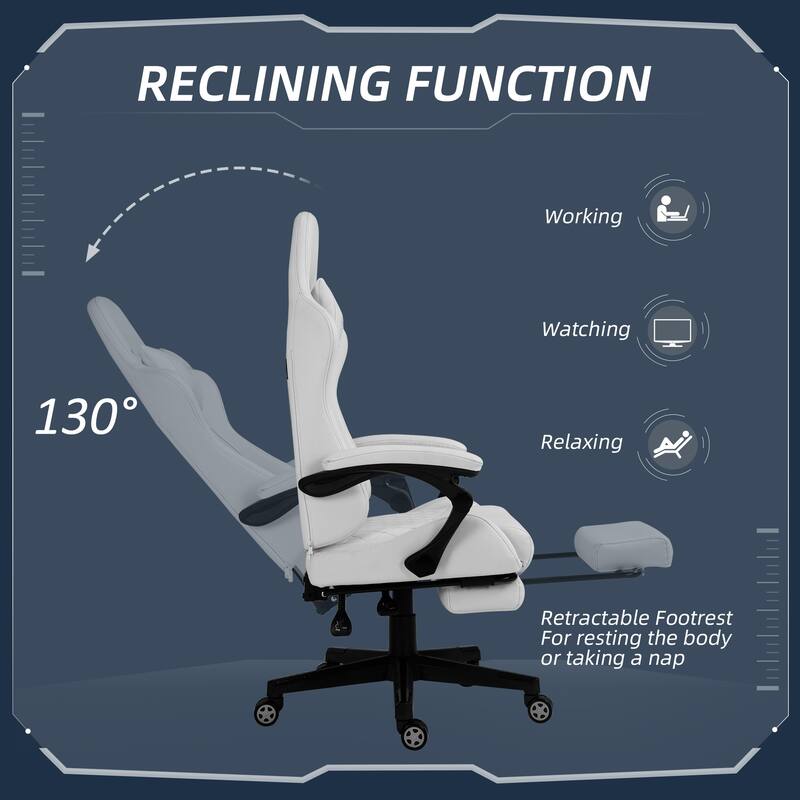 Vinsetto High Back Racing Gaming Chair with Swivel Wheel, PU Leather Recliner Gamer Desk Home Office Chair, White/Pink