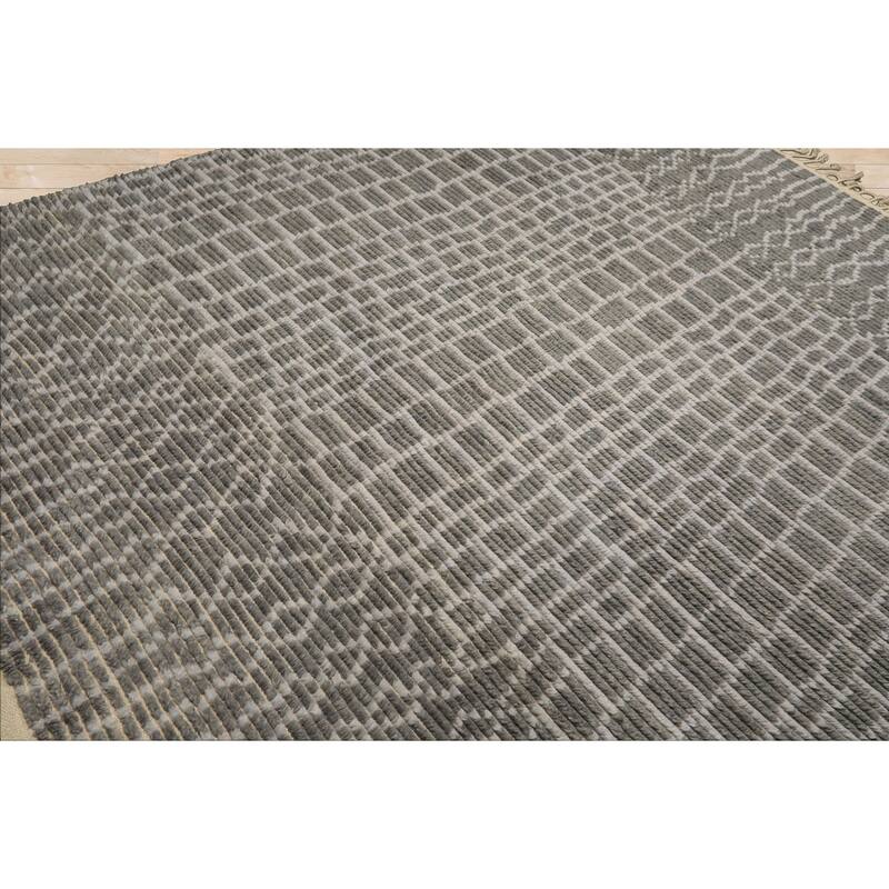 8x10 Tibetano Hand Knotted Wool Modern Blue Morrocan Ribbed Patterned Rug - 8' x 10'