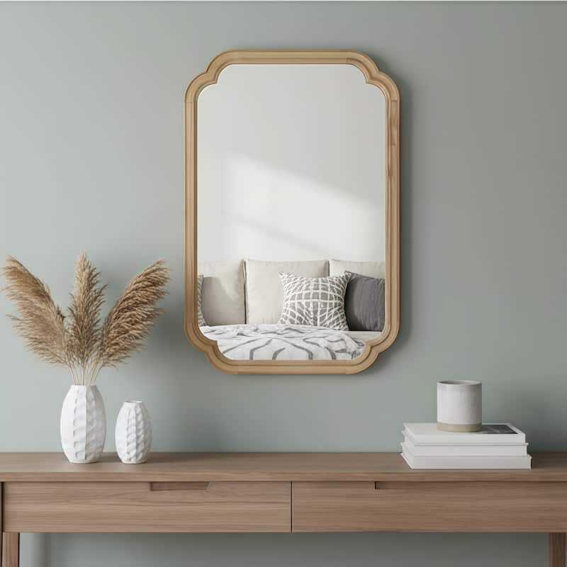 Rounded Corner Solid Wood Frame Decorative Mirror Modern Farmhouse Wall Mirror For Bedroom Bathroom Living Room Entryway