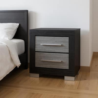 HomeRoots 23" Black And Gray Wood Square Two Drawer Nightstand