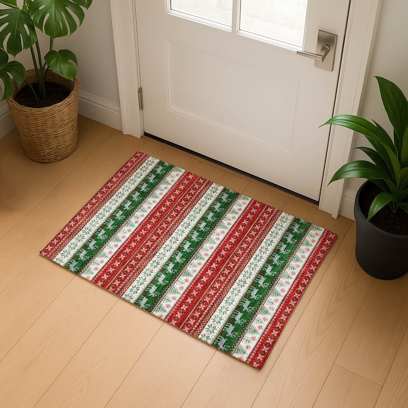 Premium Washable Super Soft Chritmas Stripes Mayfield Rug - Red - 1'8" x 2'6"