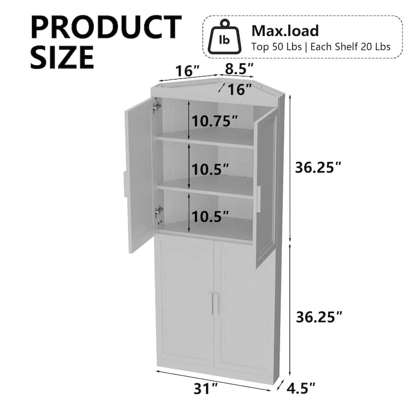 72" Corner Cabinet Free-Standing Corner Storage Organizer Sideboard