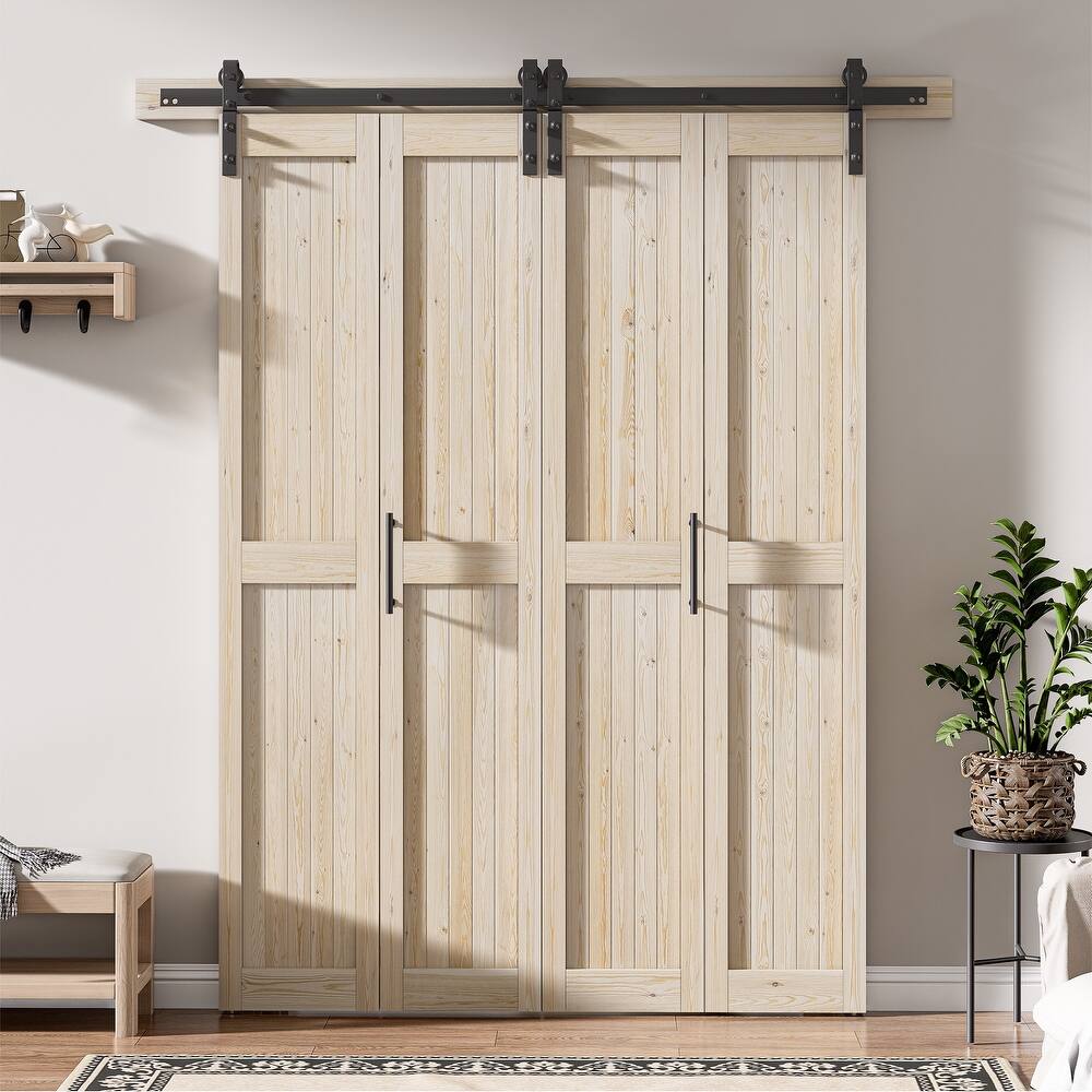 Assembled 30in./32in./36in./40in./44in./48in. x 84 in. Solid Core Pine Wood Bi-Fold Door With Hardware Kit