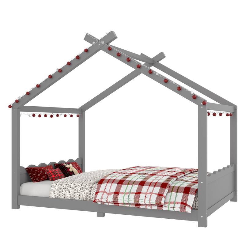 Wood House Bed Floor Bed with Support Slats Montessori Bed