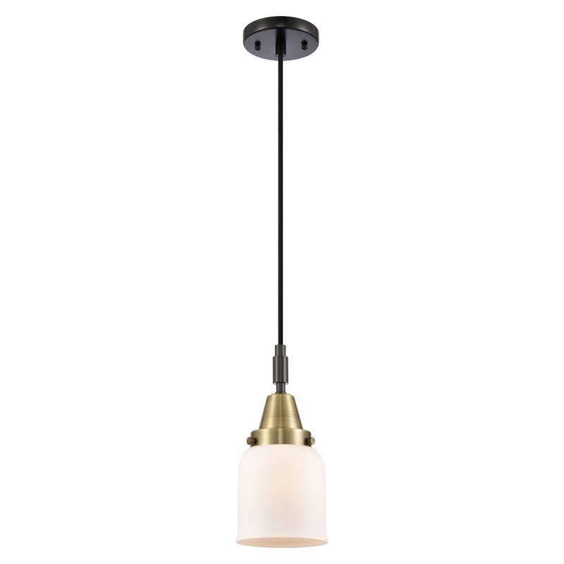 Innovations Lighting Downtown Urban - Caden Bell - 1 Light 5" Cord Hung Mini Pendant - Black Antique Brass/Matte White Shade