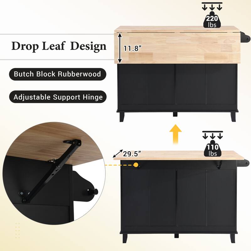 3-piece Drop Leaf Kitchen Island Set with 2 Seatings and Towel Rack