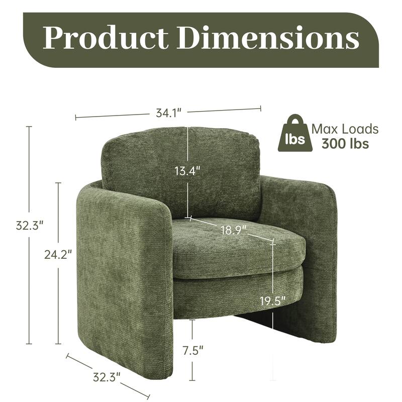 Accent Chairs, Living Room Chairs Upholstered Barrel Armchair for Living Room