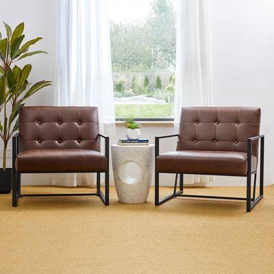 Glitzhome 30.50"H Mid-Century PU Leather Tufted Accent Chair