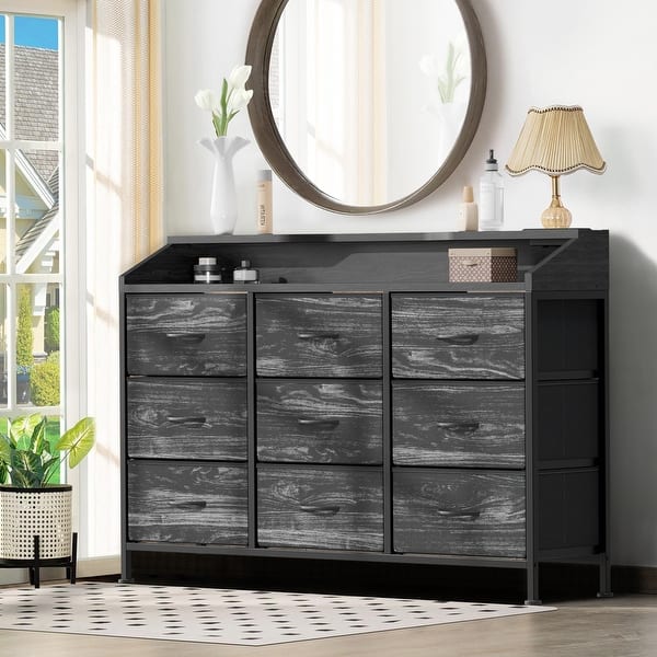 9 Drawers Dresser with LED Lights & Charging Station