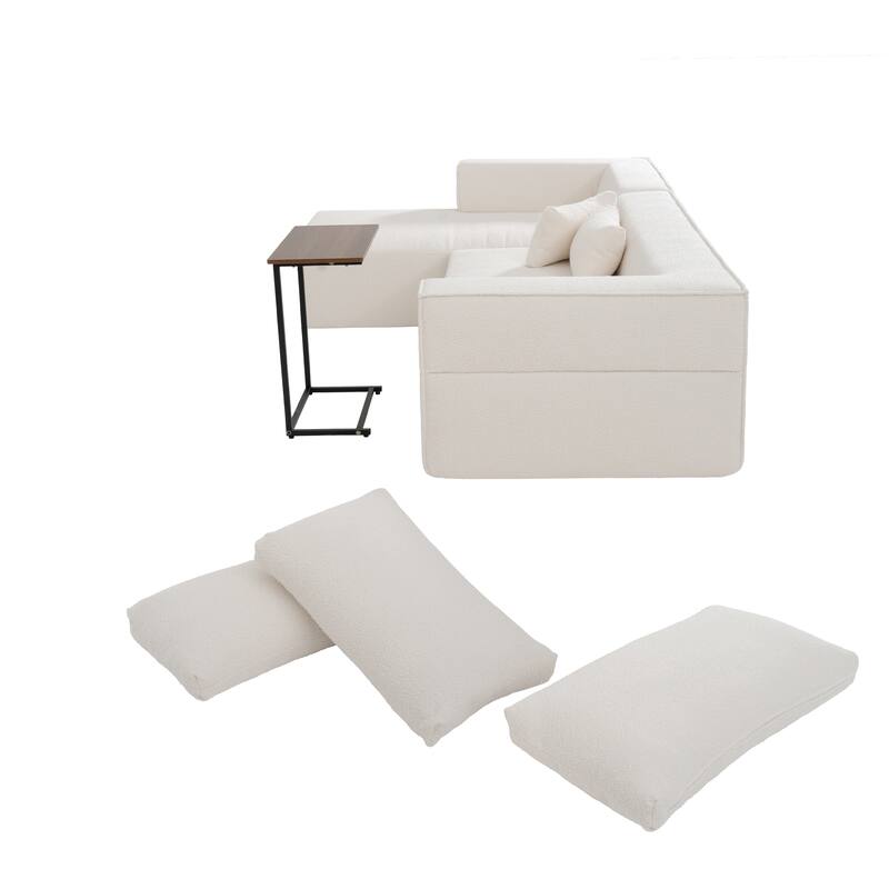 Modular Sectional Sofa with Side Table, Upholstered Cloud Sofa with L-Shaped Chaise Lounge, Full-Compressed Deep Seat Sofa