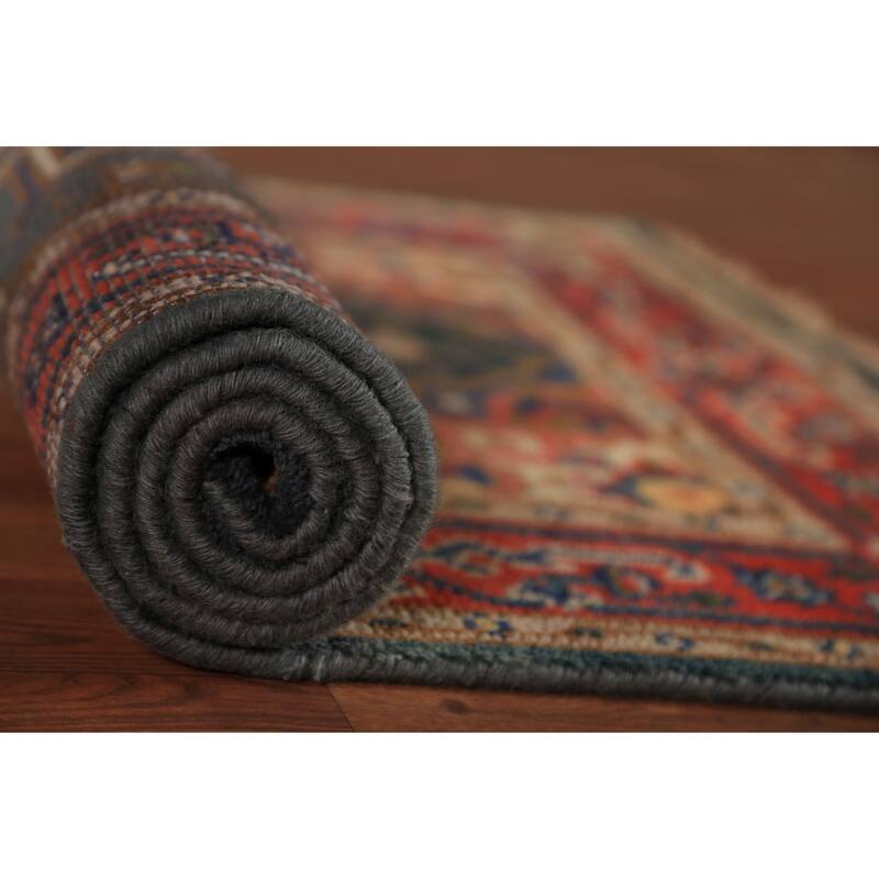 Teal Geometric Heriz Serapi Indian Foyer Rug Handmade Wool Carpet - 2'11"x 5'2"