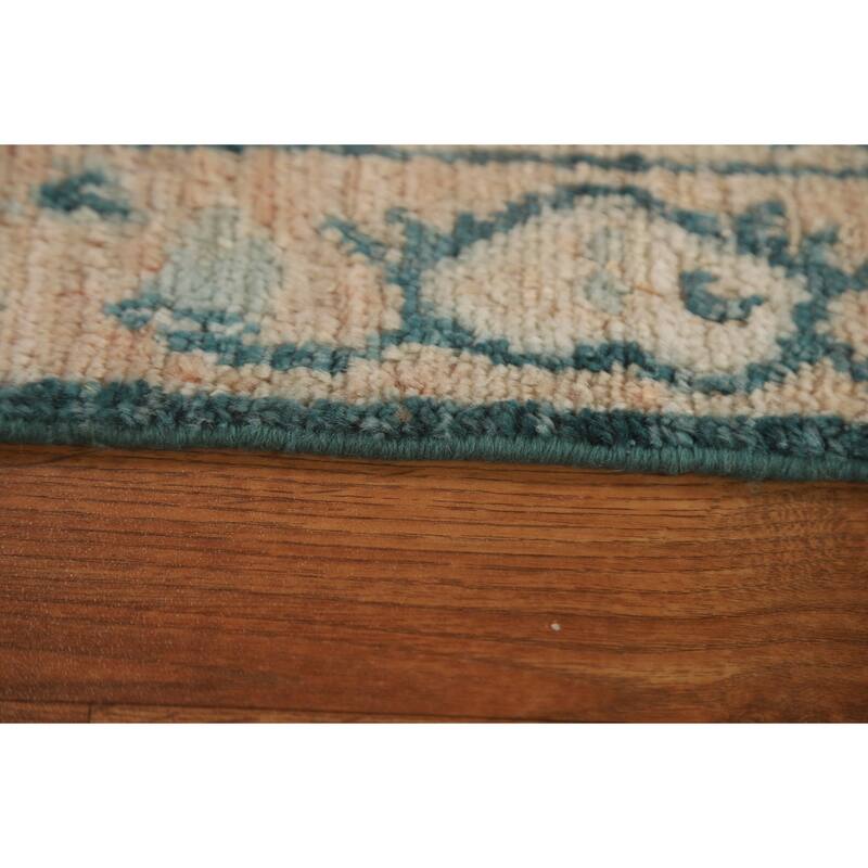 Hand Knotted Oriental 100% Wool Carpet Transitional Geometric Green Oushak Area Rug - 2' 10'' X 2' 1''