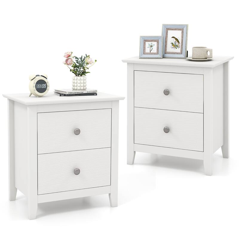 Gymax 2PCS Modern Nightstand w/ Storage 2 Drawers and Support Legs for - White - MDF