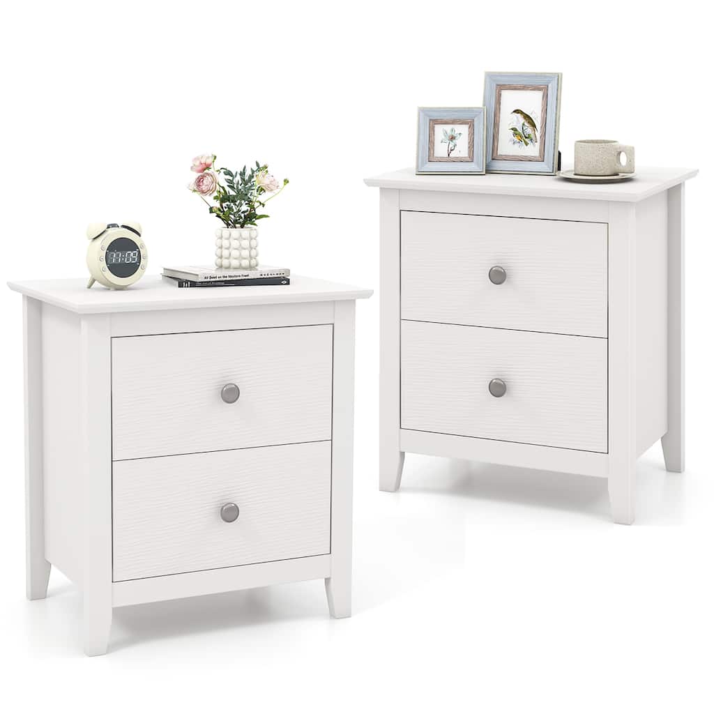Gymax 2PCS Modern Nightstand w/ Storage 2 Drawers and Support Legs for