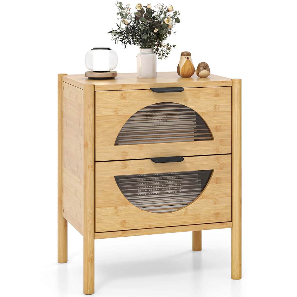 Costway 1/2 PCS Bamboo Nightstand with 2 Storage Drawers & Reeded
