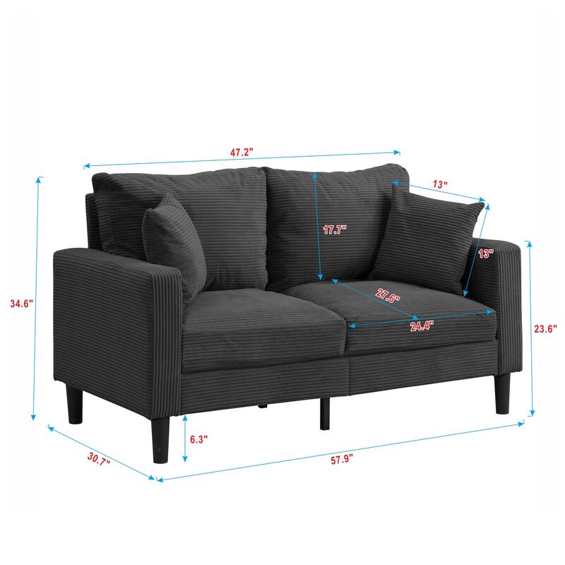 5-Seat Corduroy Sofa Set (3+2) with Sponge Cushions & Hardwood Frame
