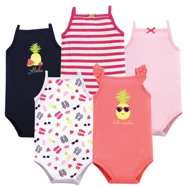 slide 1 of 1, Hudson Baby Infant Girl Cotton Sleeveless Bodysuits 5pk, Hello Sunshine 0-3 Months - Hello Sunshine
