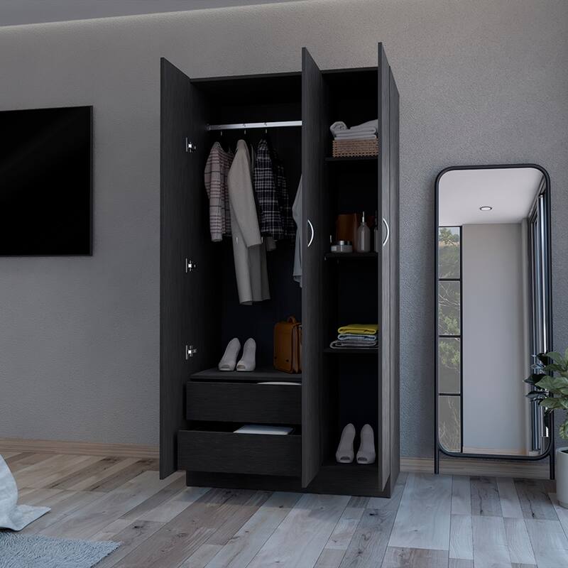 Wardrobe for Bedroom,Two ample drawers for additional storage options.