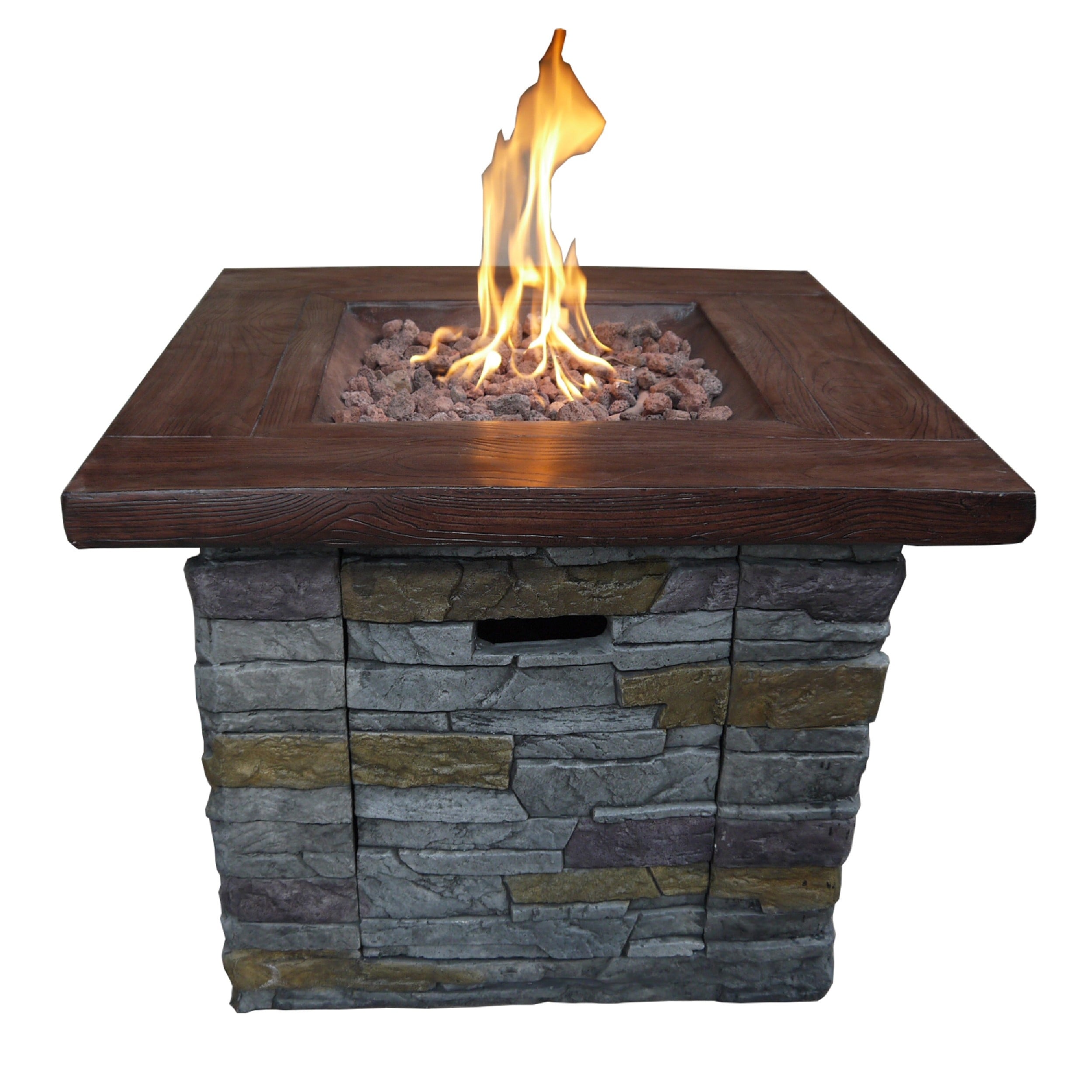 Benjara Gas Fire Pit with Lava Rocks and Control Panel, Brown