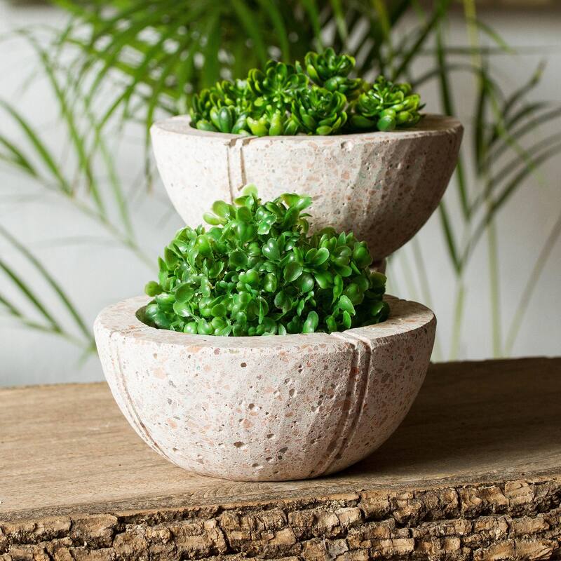 Novica Handmade Verdant Bowls Reclaimed Stone Flower Pots (Pair)