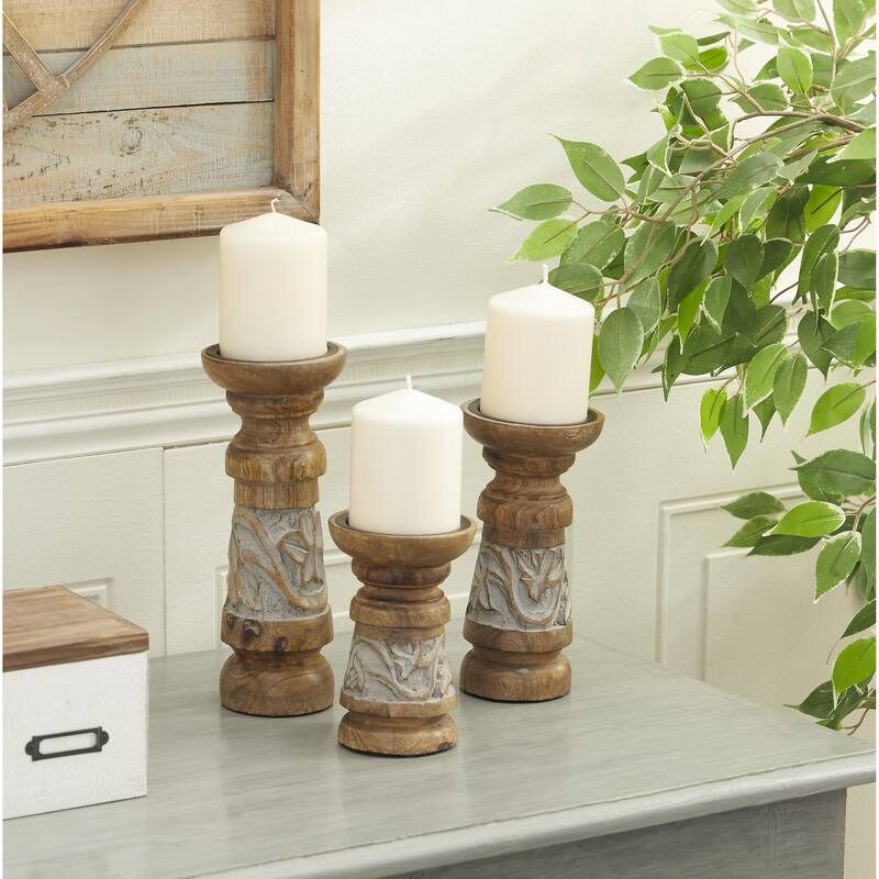 Bronze Wood Decorative Candle Holder (Set of 3) - Bronze