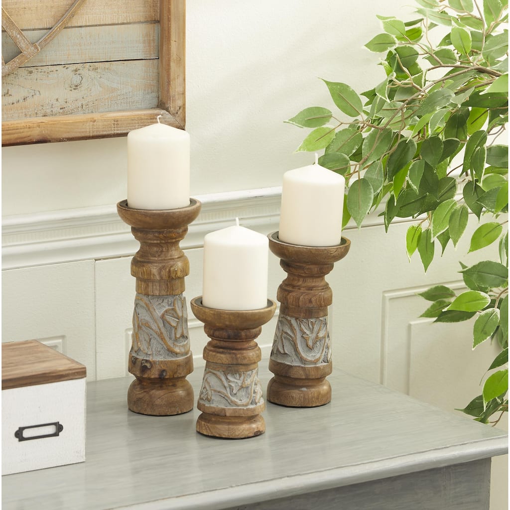 Bronze Wood Decorative Candle Holder (Set of 3)