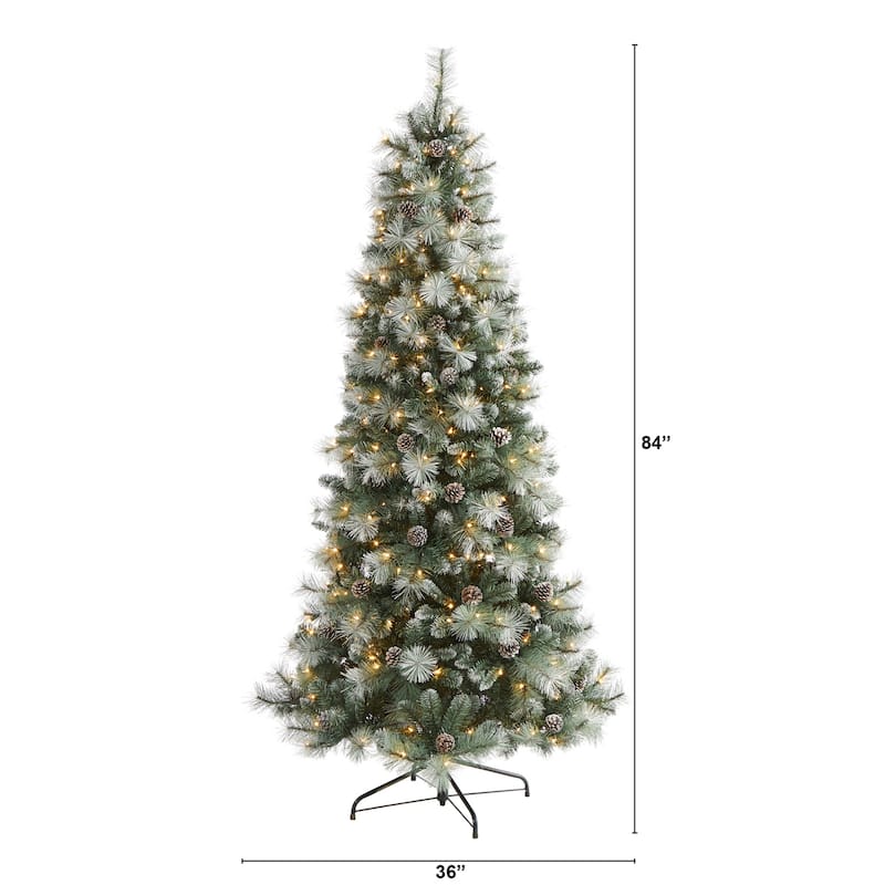 7Ft Artificial Christmas Tree with Clear Lights & Pine Cones - Holiday Decor - Green - 84