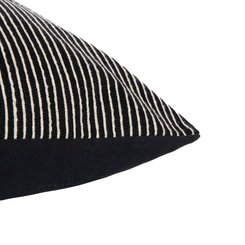 Handwoven Striped Embroidered Cotton Throw Pillow - 24" - Black and White