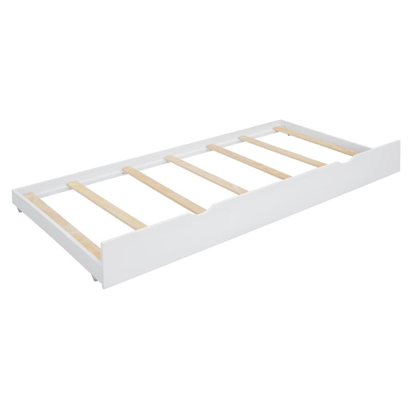 Queen Size Platform Bed with Pull-Out Trundle And Storage Drawers ,Solid Pine/MDF Frame