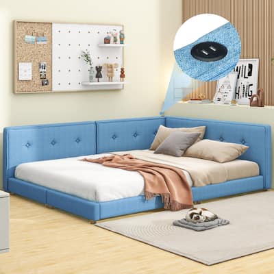 Nestfair Blue Upholstered Platform Bed