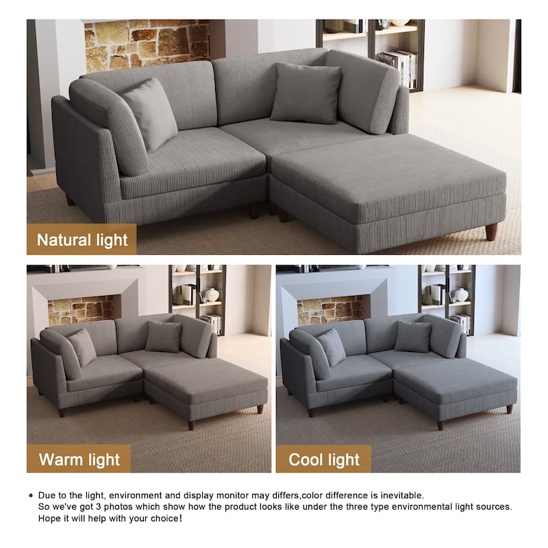 Corduroy Modular Sectional Sofa Set With Ottoman