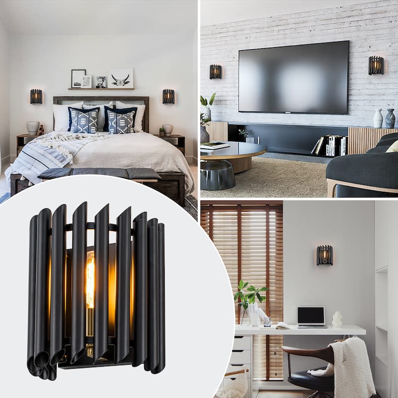 Black Angled Slatted Cylinder Wall Sconce Modern Industrial Light