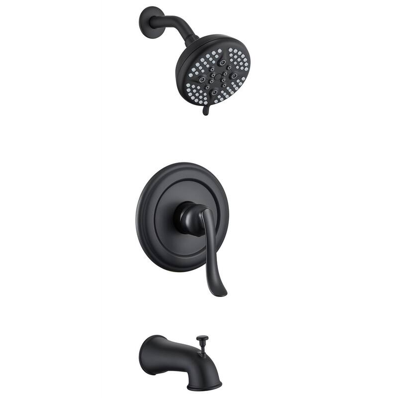 Complete Shower System with Tub Shower Faucet Set 5in Head Matte Black - Black