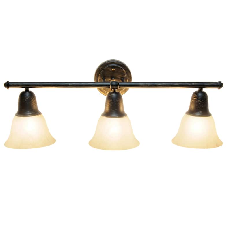 Wall Mounted Three Light Vanity Fixture with Alabaster Glass Bell Shade - 26.5" - Oil Rubbed Bronze and White
