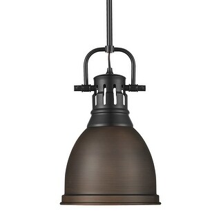 Yep by Golden Lighting Duncan 1-light 9in Rod Hung Pendant in Matte Black and Rubbed Bronze shade