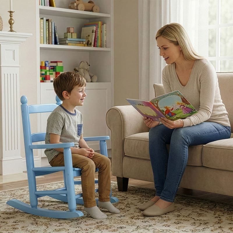 16 In. Kids Classic Solid Poplar Wood Rocking Chair, Egg-Shaped Seat For Ages 2–5 - 9' x 12'