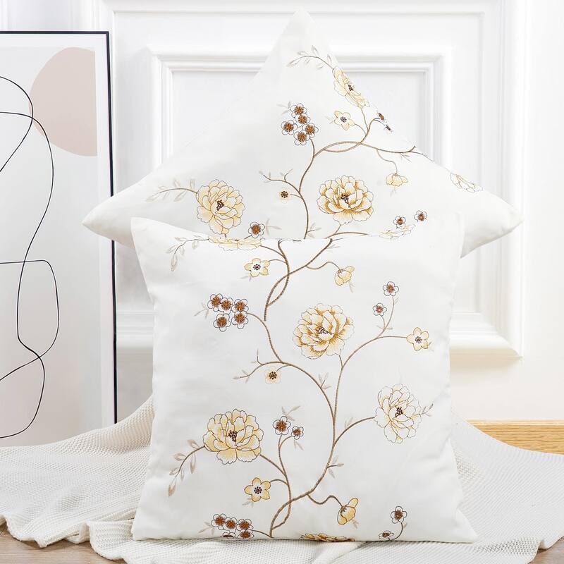 Canvas Pillow Shells with Spring Flower Accents (Set of 2), NO INSERT