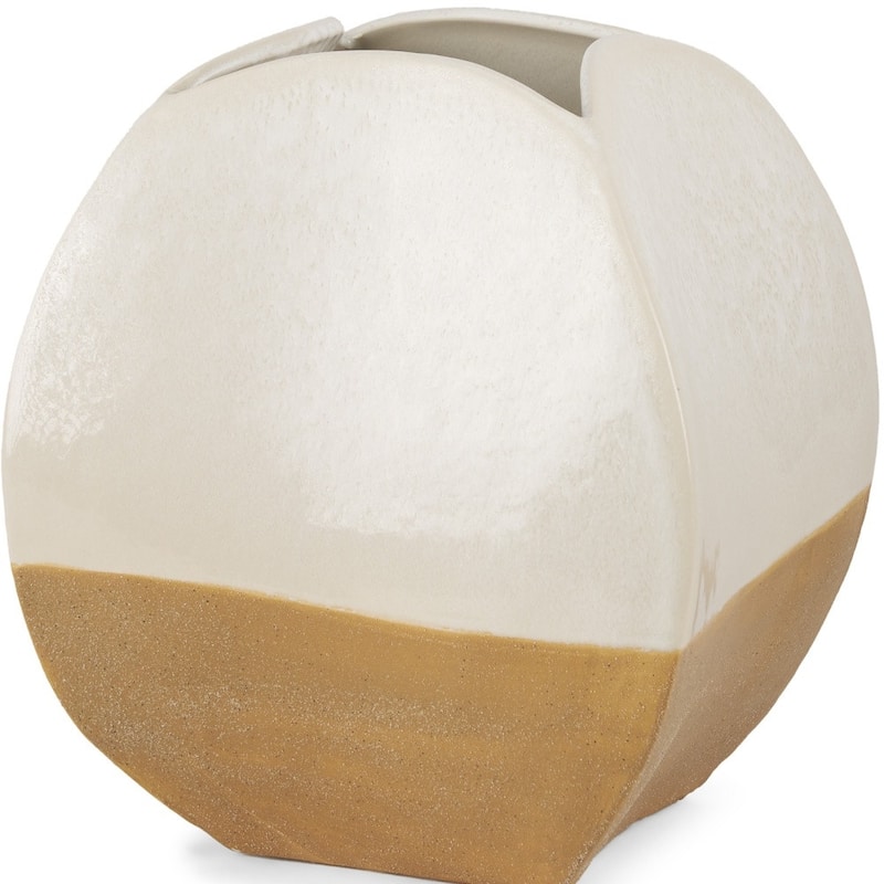 10" Beige And Cream Color Block Ceramic Table Vase - 9.06