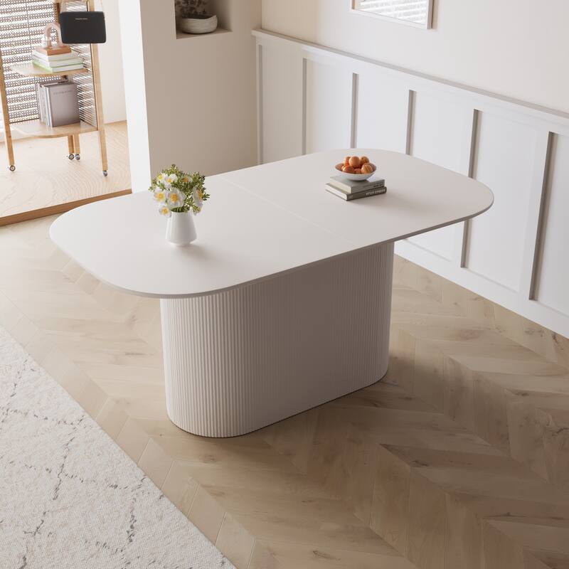 63-Inch MDF Modern Dining Table‌ – Stylish Design with Vertical Striped Legs, Thick Elegant Tabletop, Seats 4-8 People .