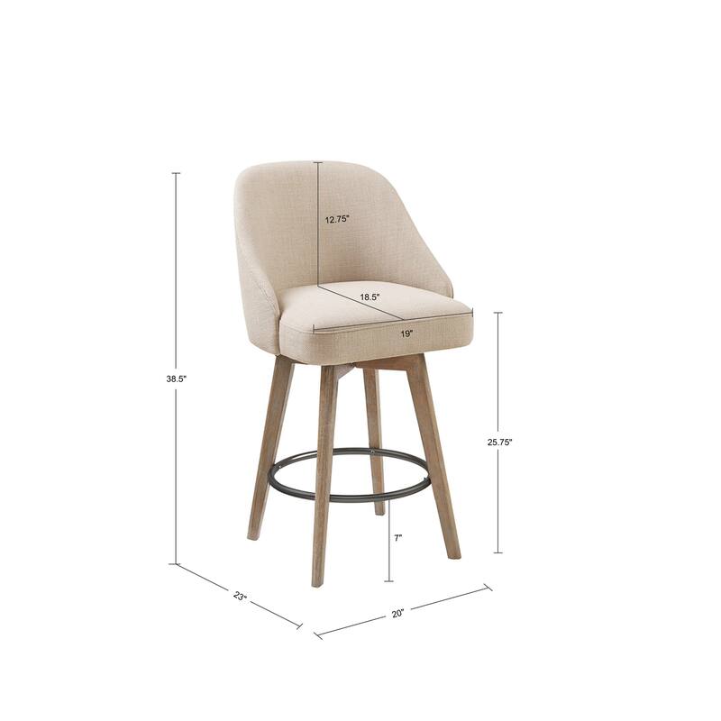 Roomfitters 360-Swivel Counter Stool, Upholstered Barrel Back Bar Chair with Metal Footrest Ring, Sand - Sand