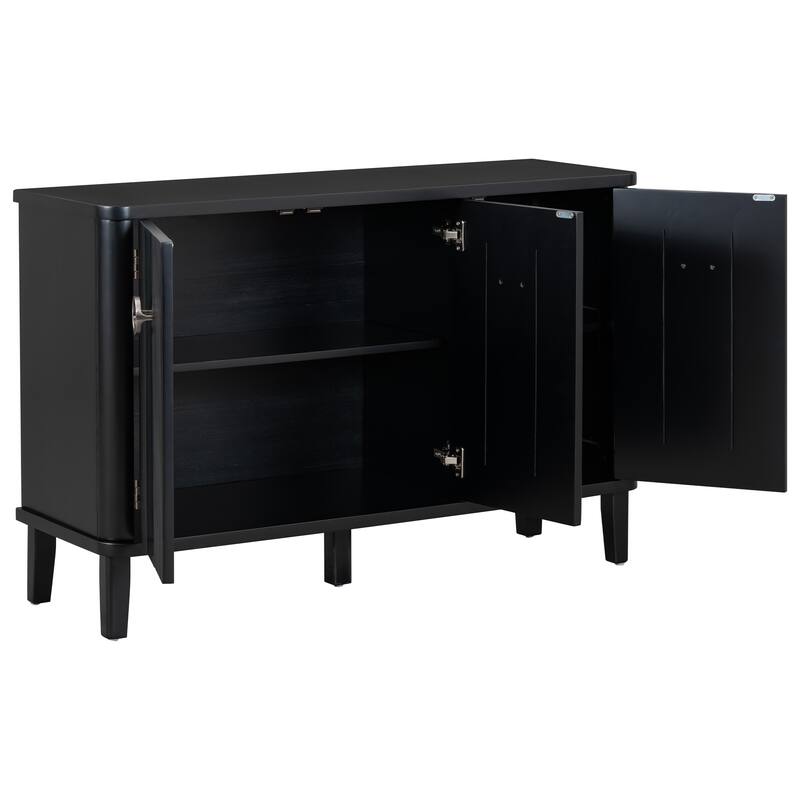 Modern Solid Wood Cabinet with Three Acacia Solid Doors and Adjustable Shelves Ideal for Living Room, Study, Corridor