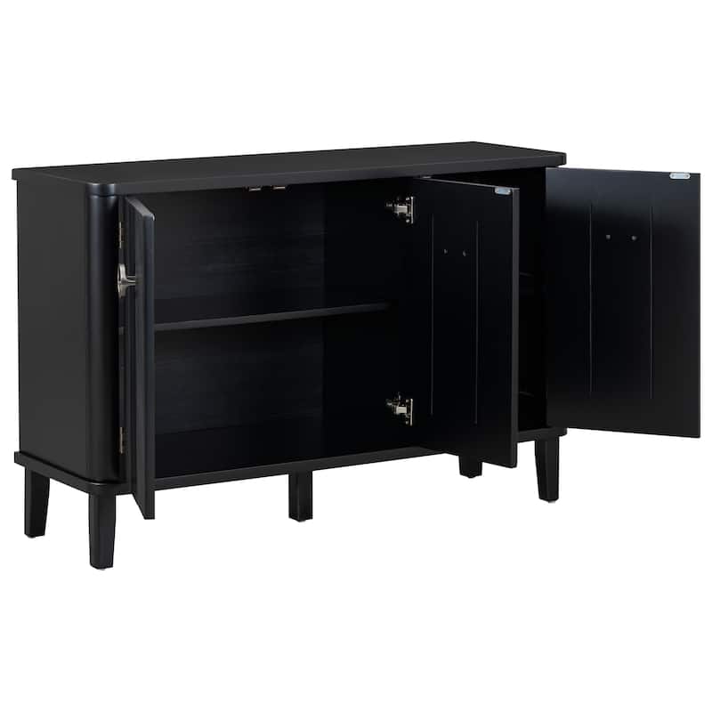 Simple and Atmospheric Solid Wood Veneer Fraxinus Mandschuric Cabinet with Three Acacia Solid Doors,Adjustable