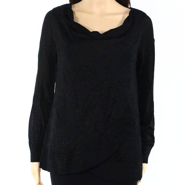Shop Inc New Black Womens Size Small S Metallic Draped Cowl Neck